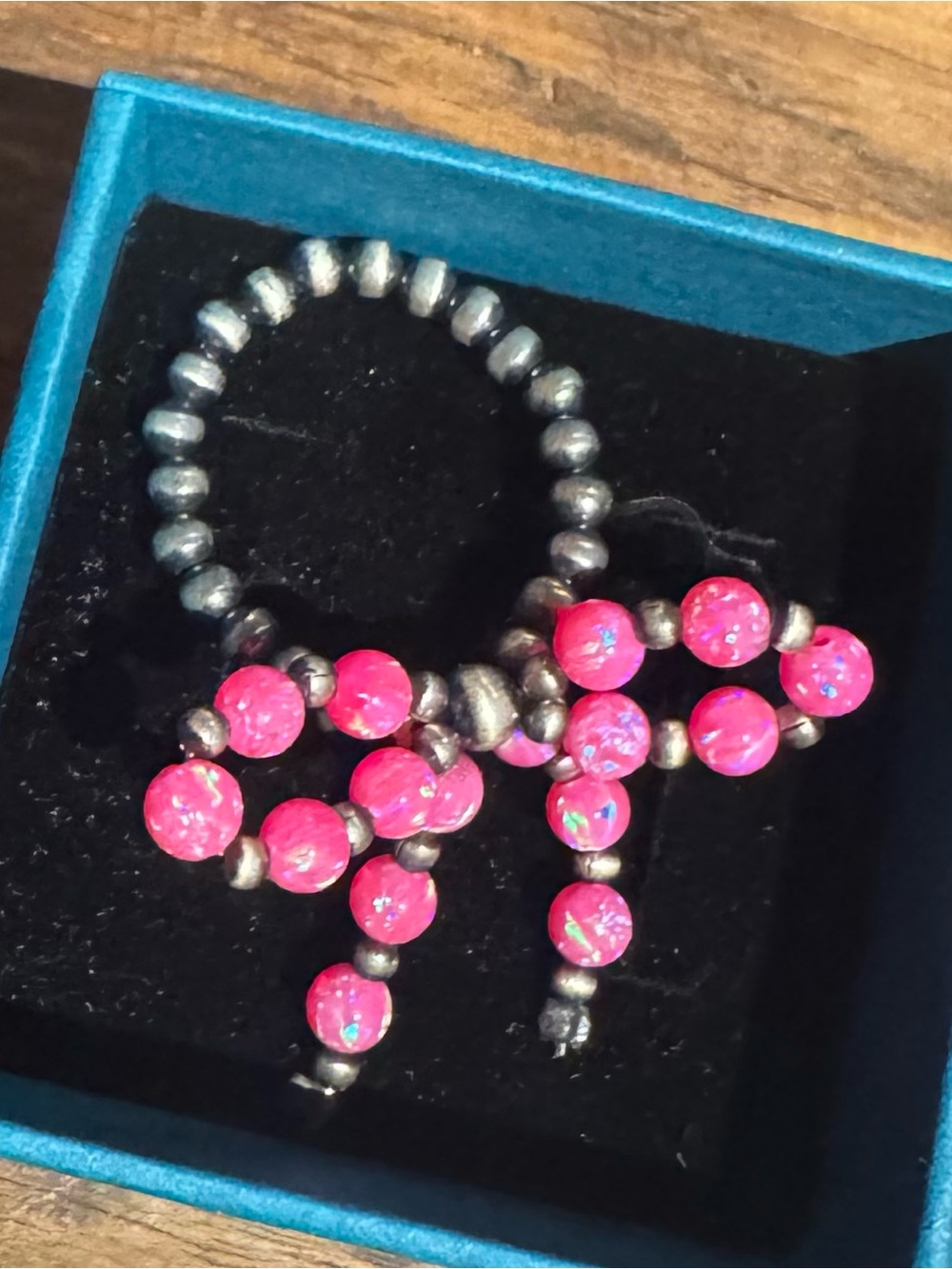 Desert Pearl Hot Pink opal Beaded bow ring